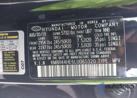 2020 Hyundai Palisade Sel from USA, damaged, VIN KM8R44HE6LU065320